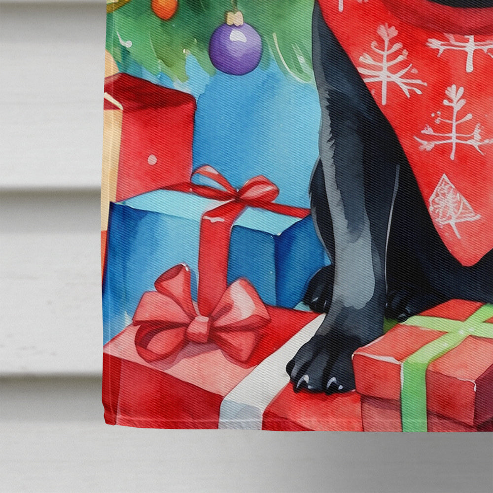 Black Pug Christmas Reindeer House Flag