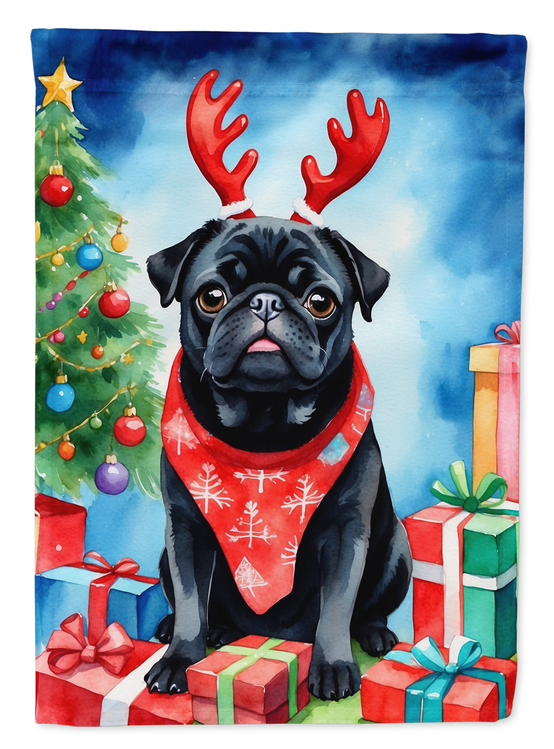 Buy this Black Pug Christmas Reindeer Garden Flag