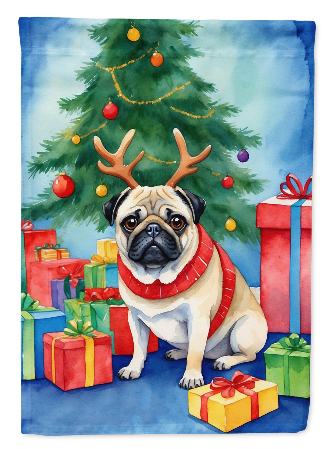 Buy this Pug Christmas Reindeer House Flag