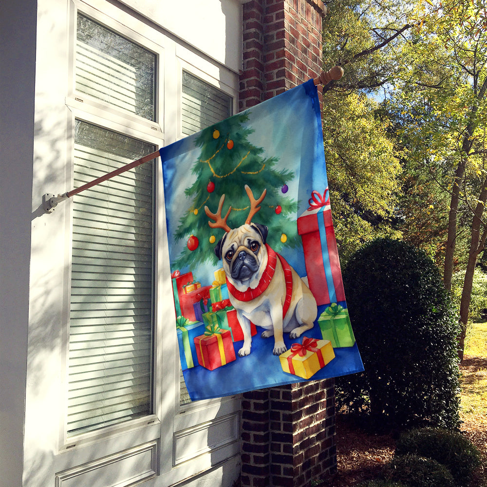 Pug Christmas Reindeer House Flag