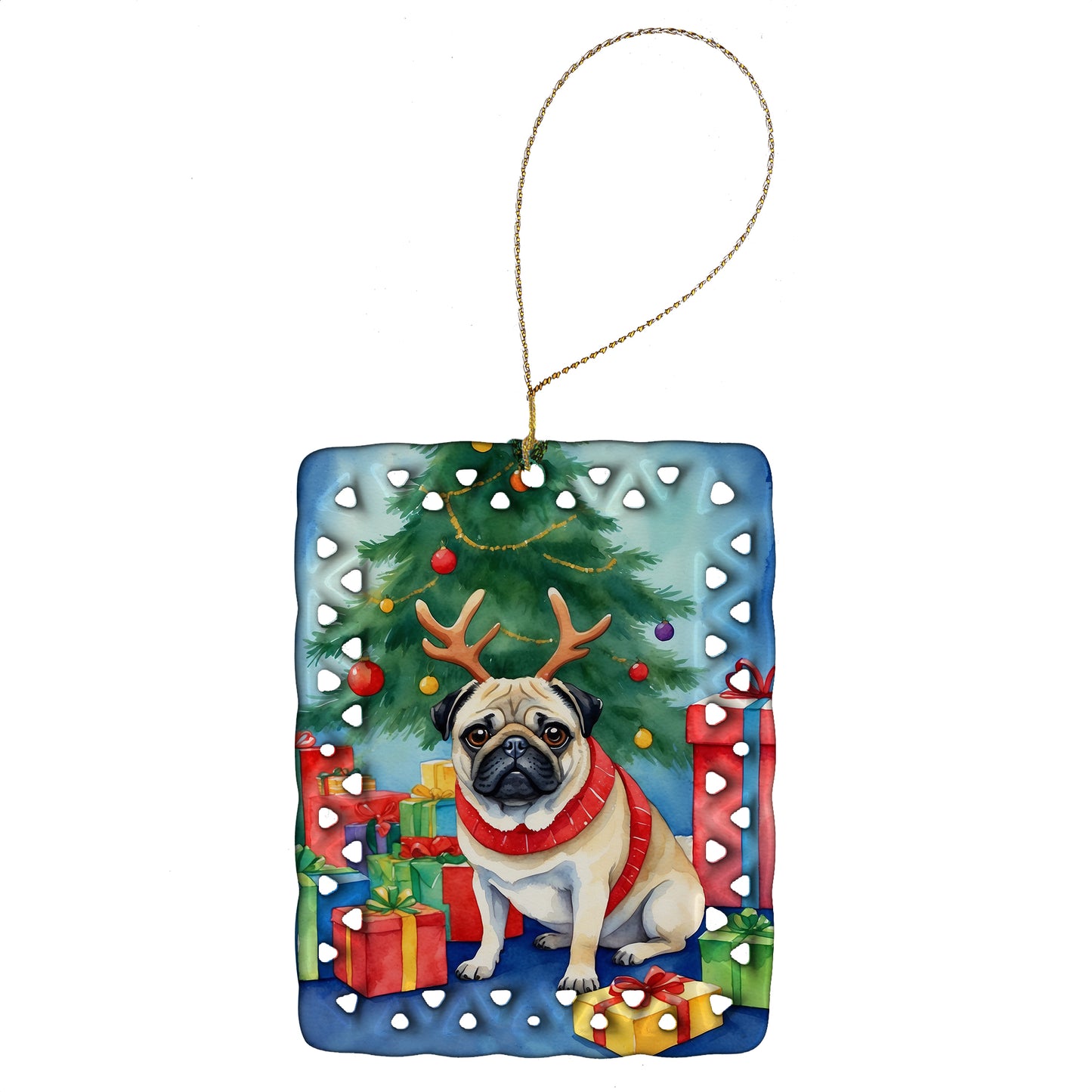 Buy this Pug Christmas Reindeer Porcelain Ornament