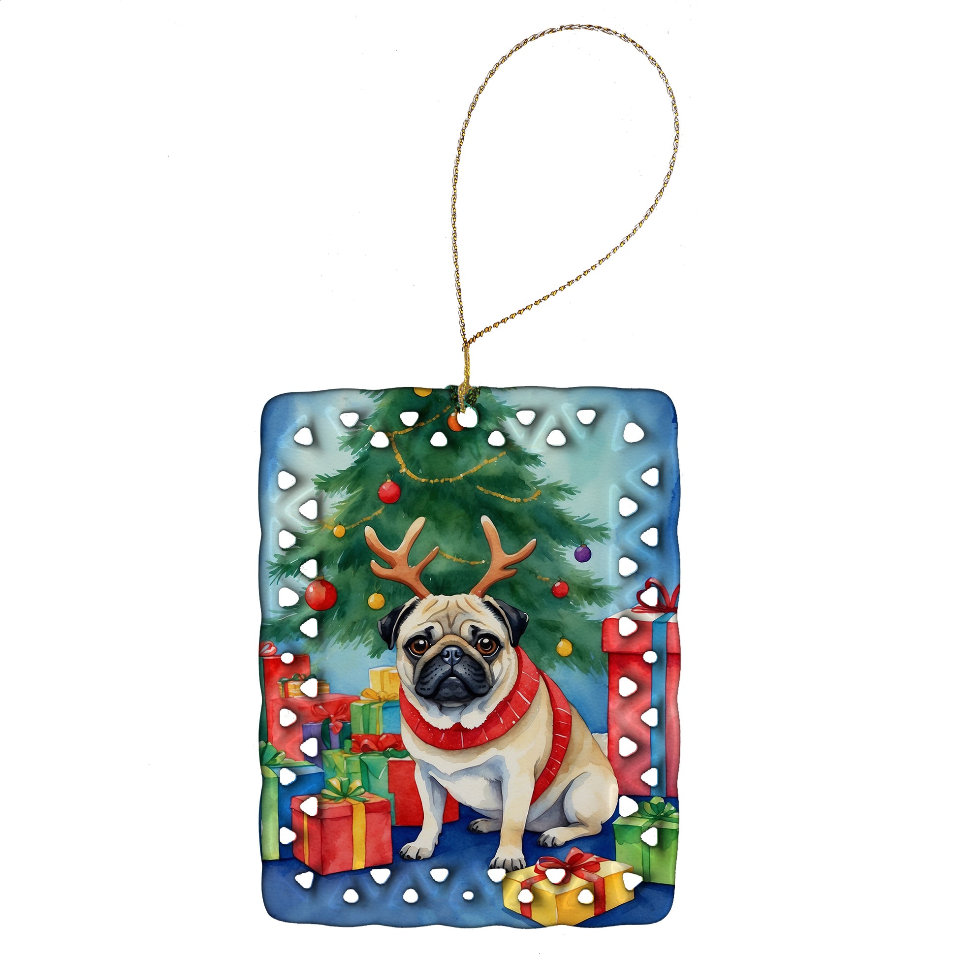 Buy this Pug Christmas Reindeer Porcelain Ornament