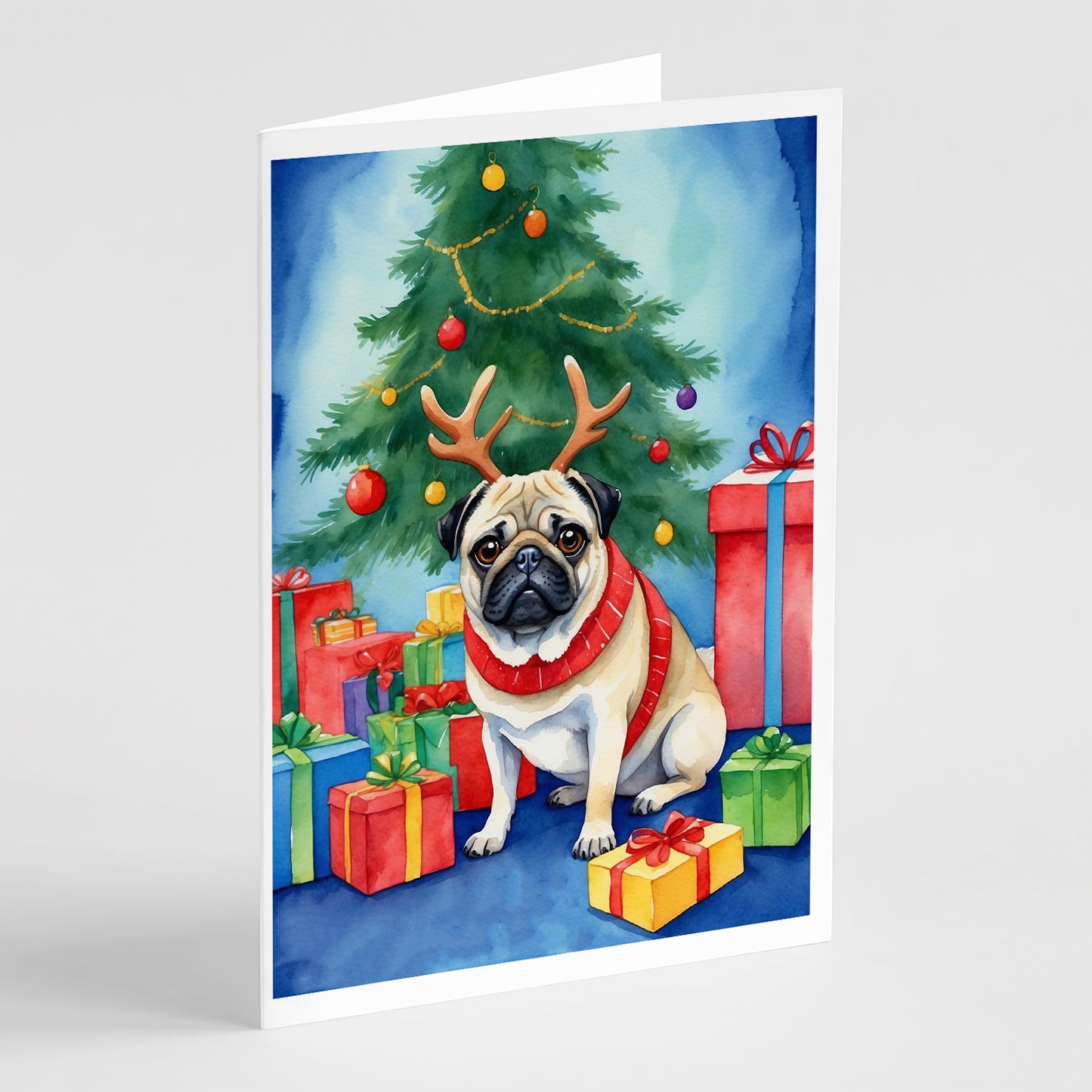 Buy this Pug Christmas Reindeer Greeting Cards Pack of 8