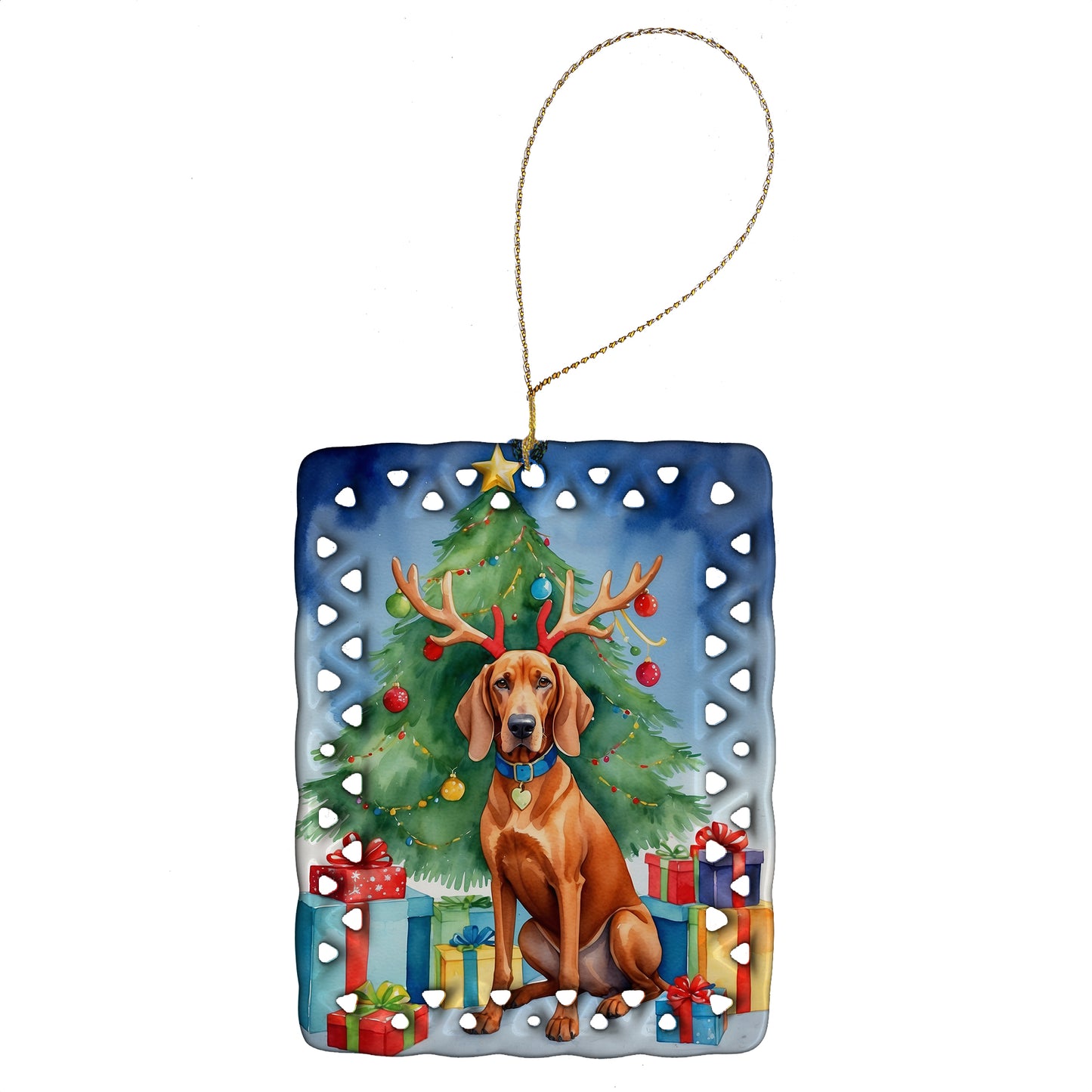 Buy this Redbone Coonhound Christmas Reindeer Porcelain Ornament