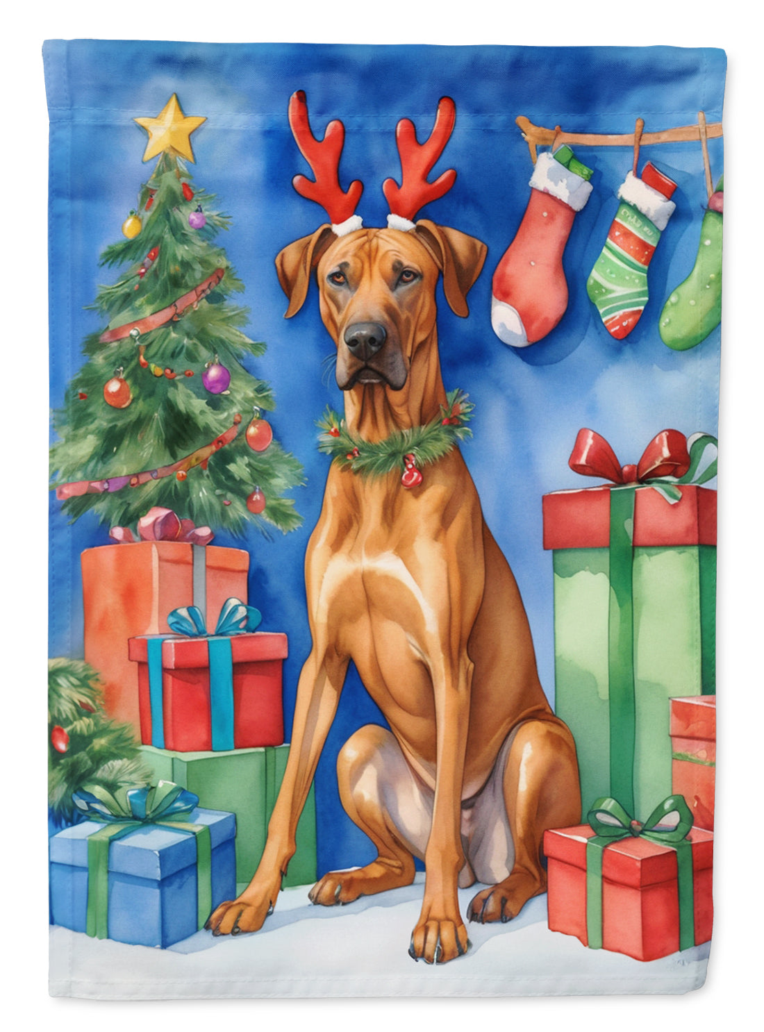 Buy this Rhodesian Ridgeback Christmas Reindeer House Flag