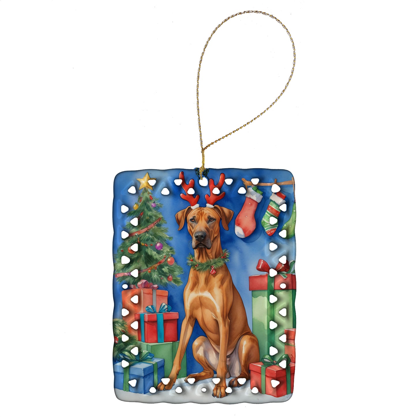 Buy this Rhodesian Ridgeback Christmas Reindeer Porcelain Ornament