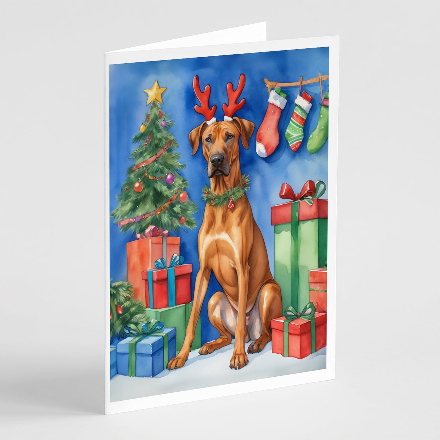 Buy this Rhodesian Ridgeback Christmas Reindeer Greeting Cards Pack of 8