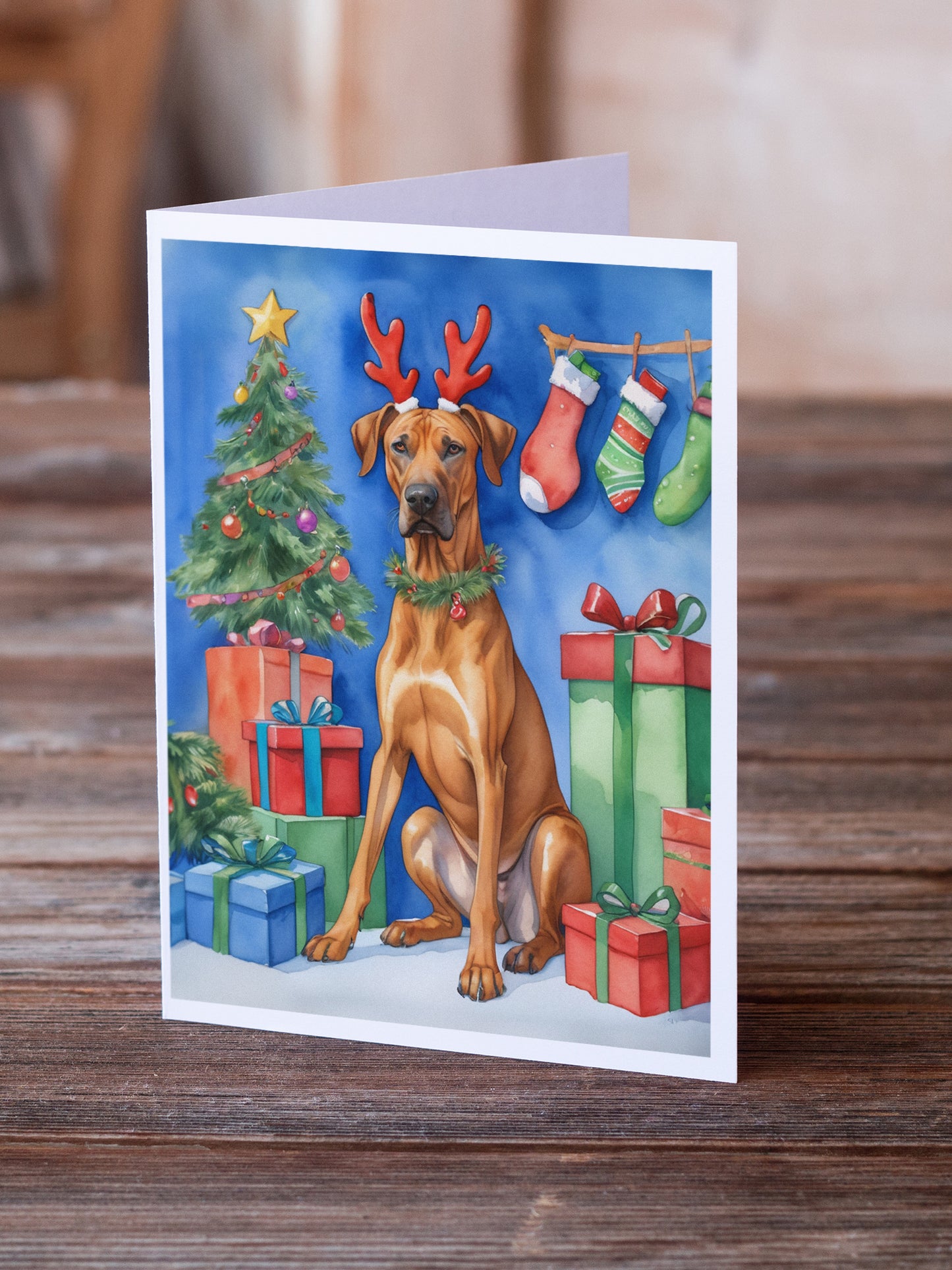 Rhodesian Ridgeback Christmas Reindeer Greeting Cards Pack of 8