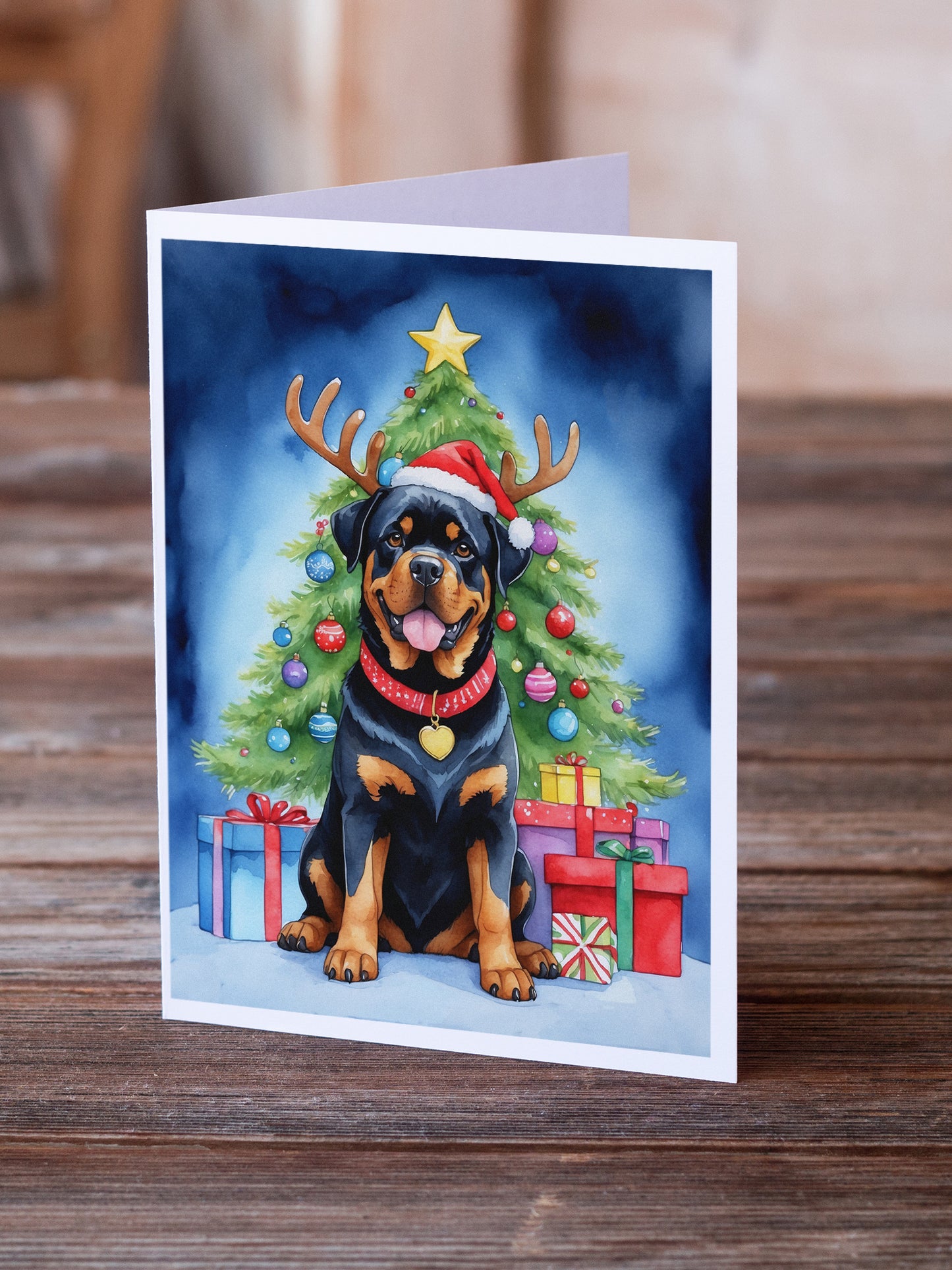 Rottweiler Christmas Reindeer Greeting Cards Pack of 8