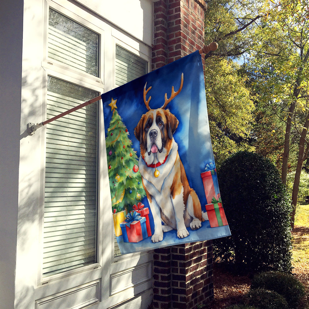 Saint Bernard Christmas Reindeer House Flag