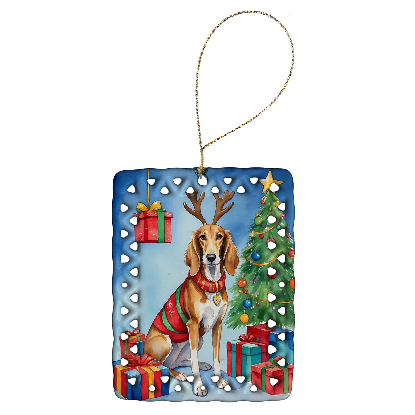 Buy this Saluki Christmas Reindeer Porcelain Ornament