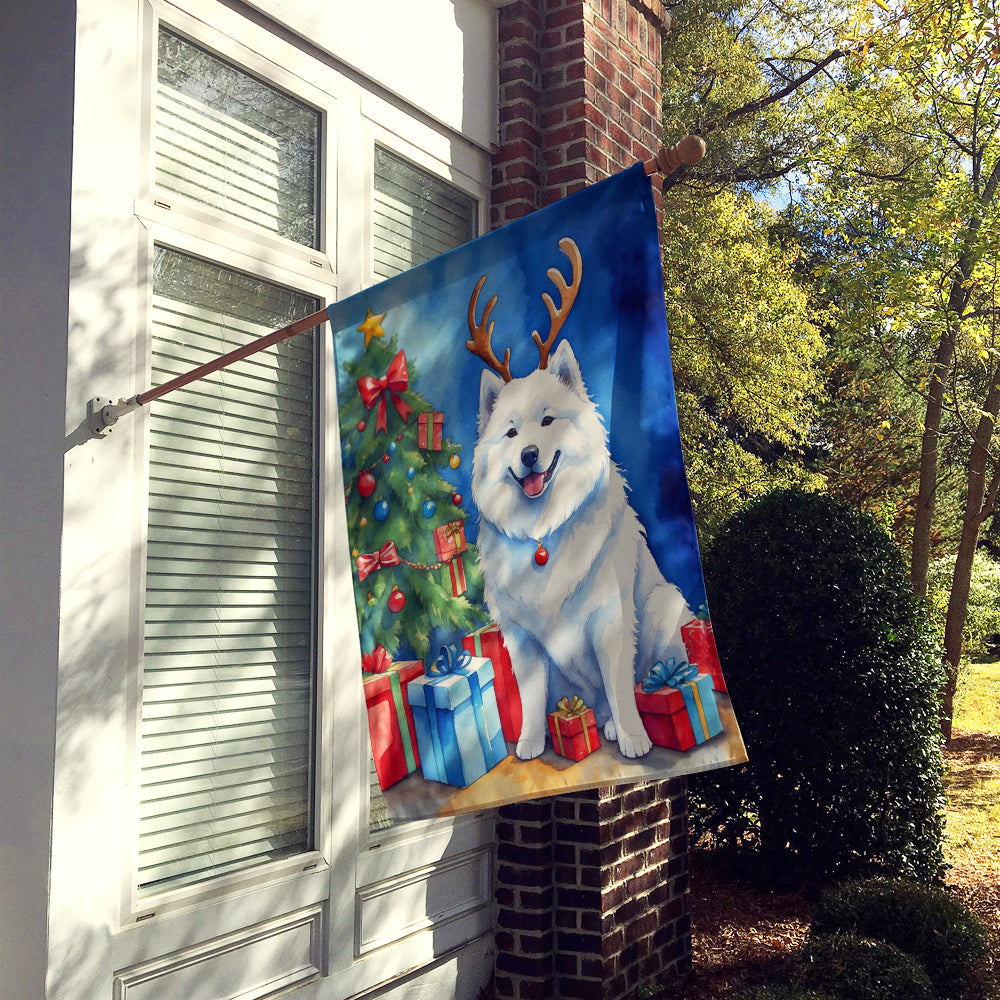 Samoyed Christmas Reindeer House Flag