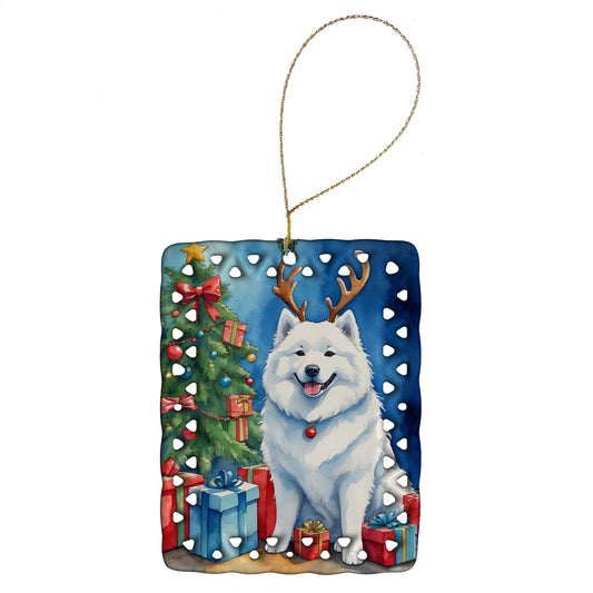 Buy this Samoyed Christmas Reindeer Porcelain Ornament