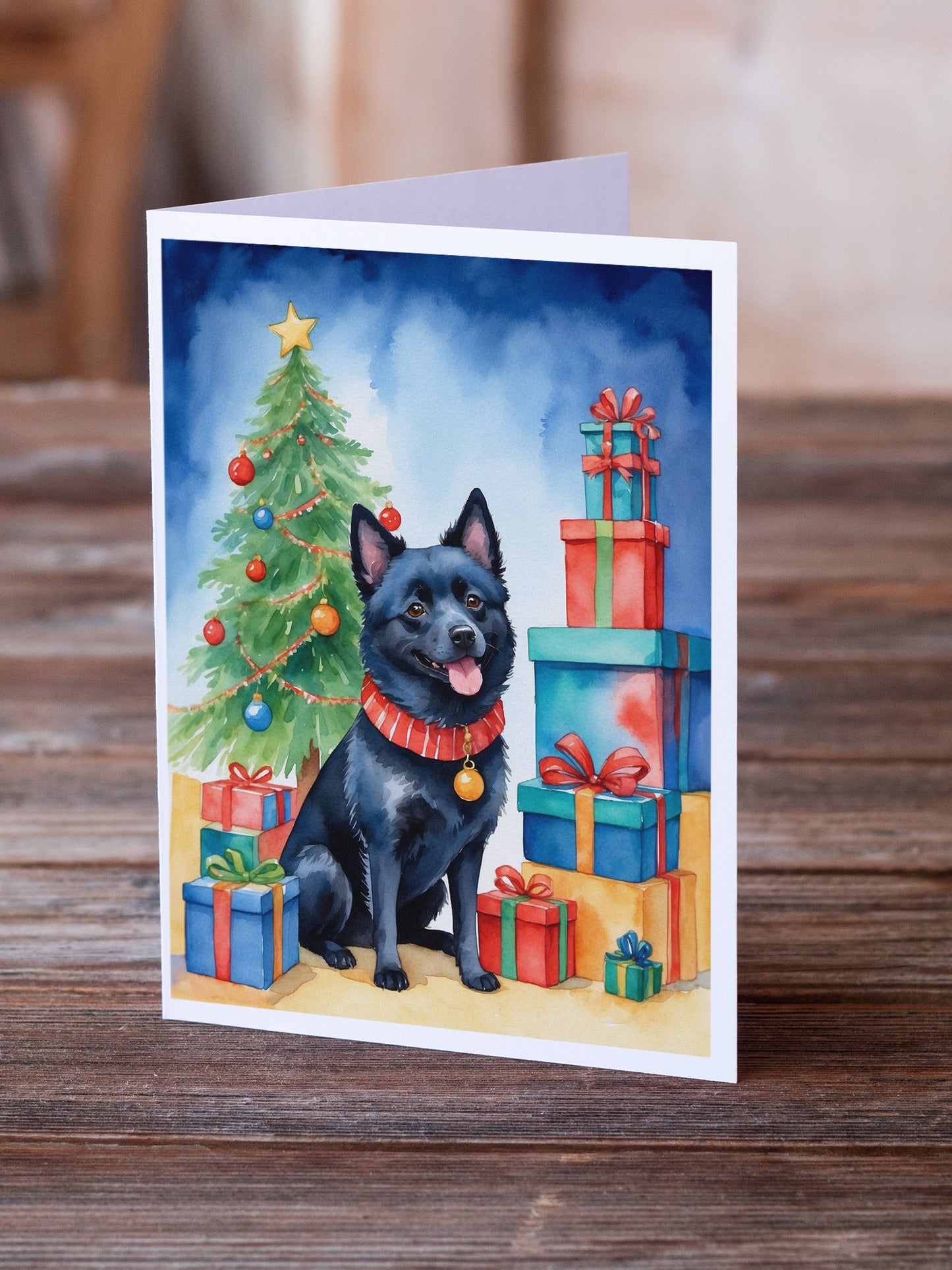 Schipperke Christmas Reindeer Greeting Cards Pack of 8