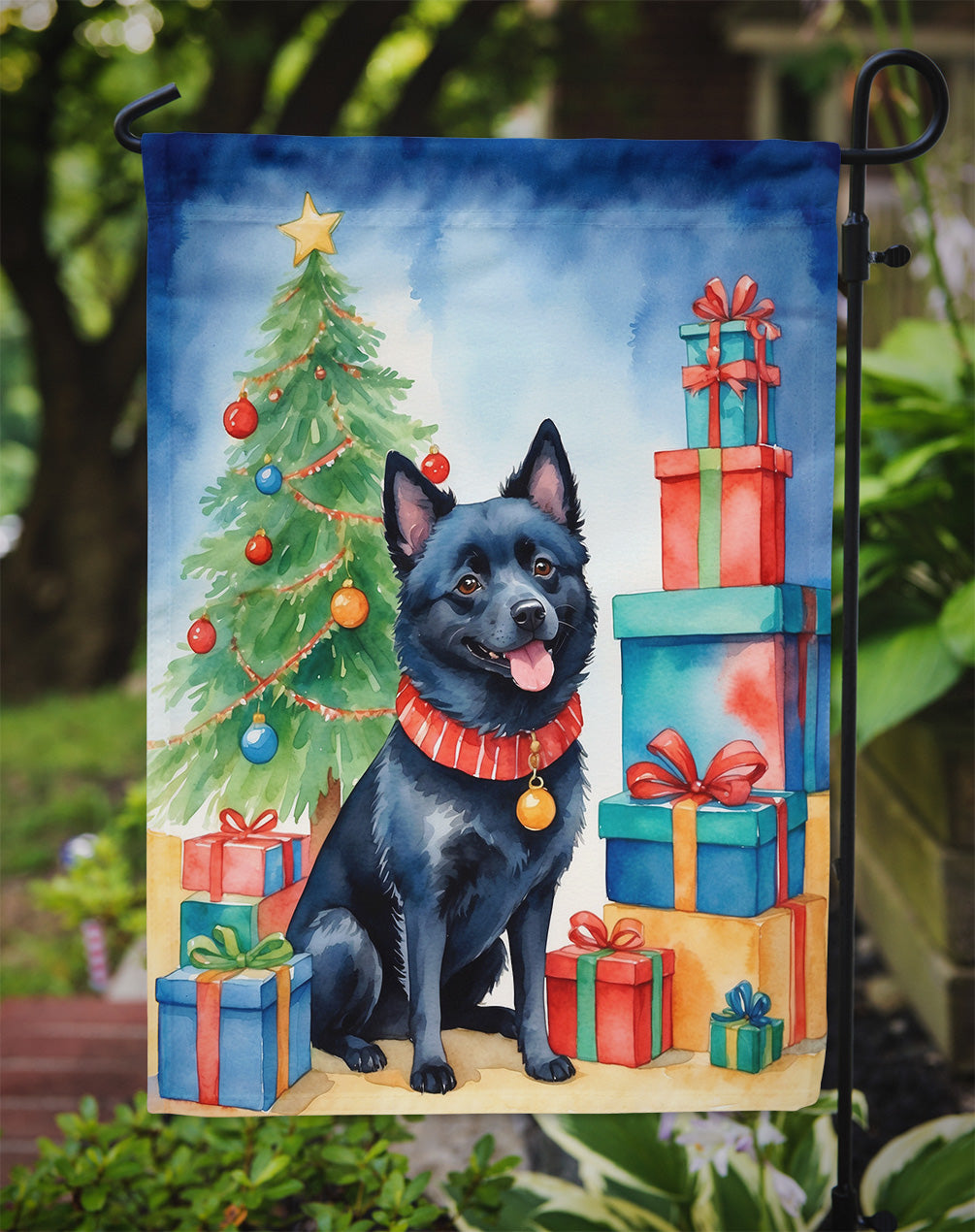 Schipperke Christmas Reindeer Garden Flag