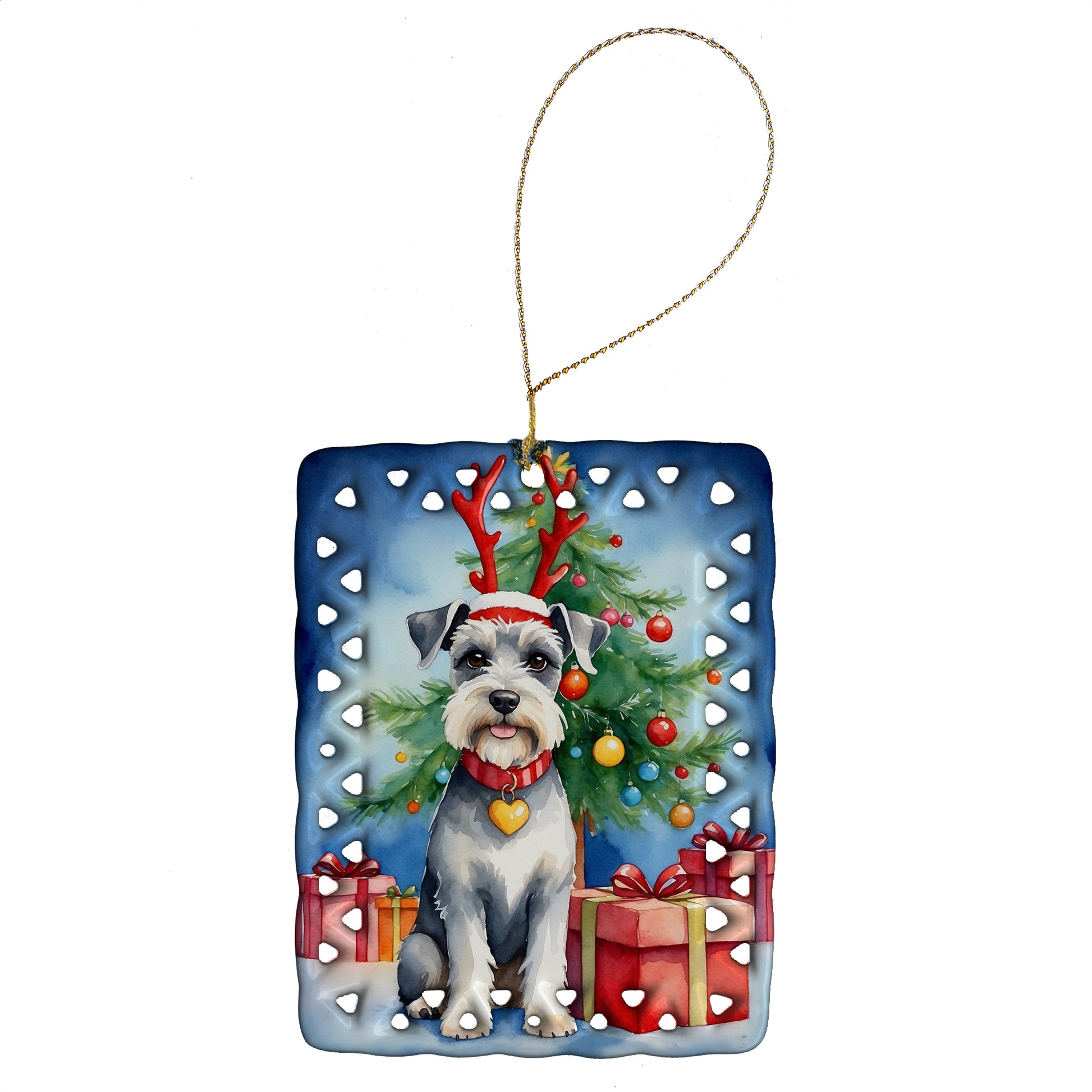 Buy this Schnauzer Christmas Reindeer Porcelain Ornament