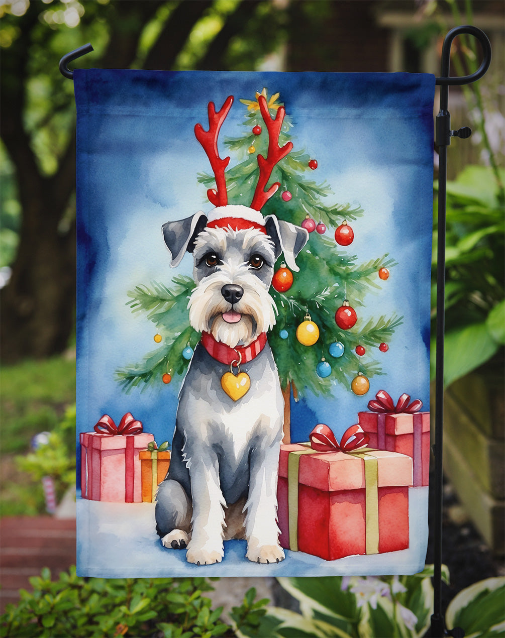 Schnauzer Christmas Reindeer Garden Flag
