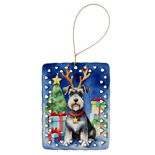 Buy this Schnauzer Christmas Reindeer Porcelain Ornament