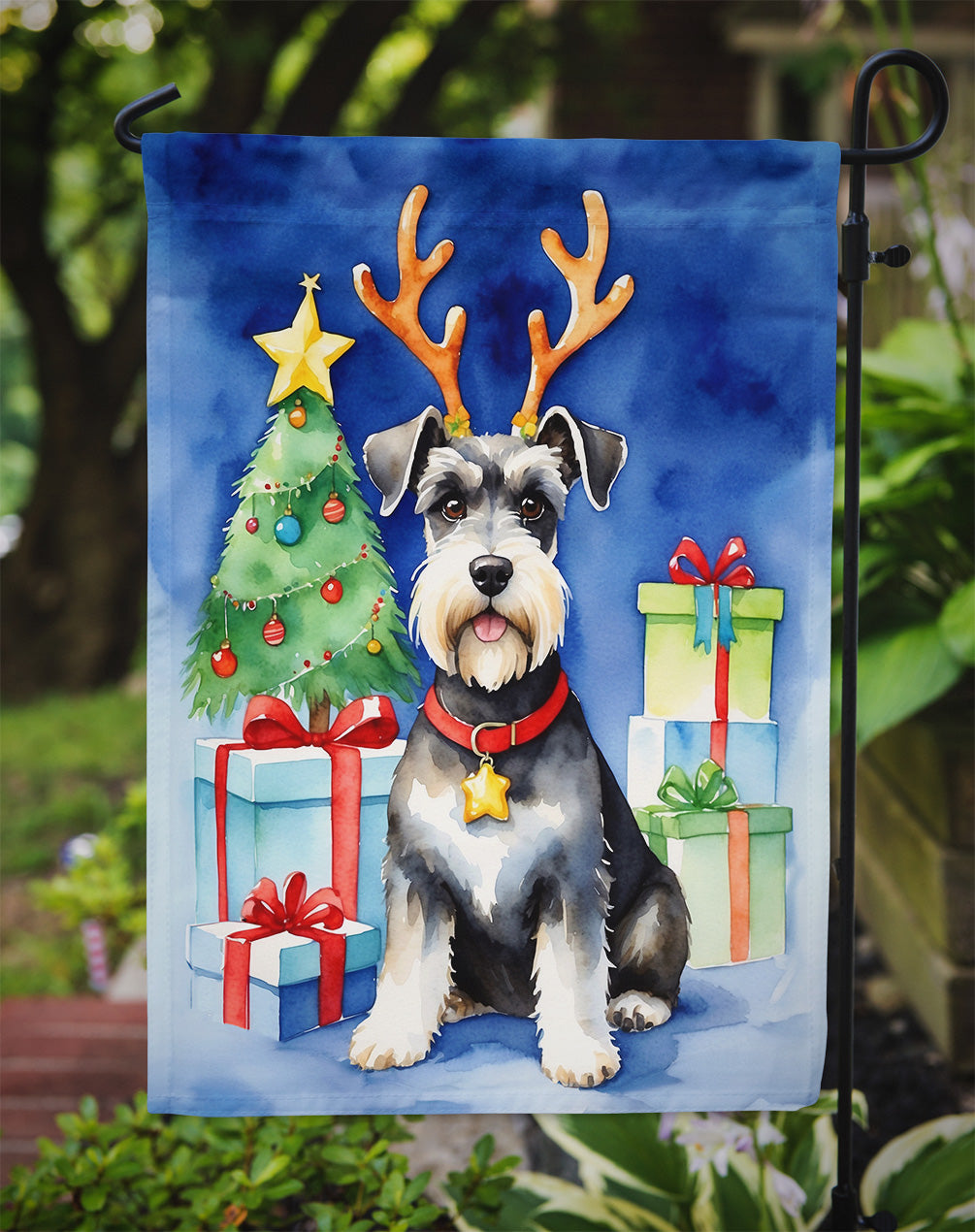 Schnauzer Christmas Reindeer Garden Flag