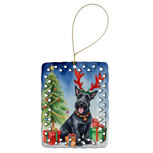 Buy this Scottish Terrier Christmas Reindeer Porcelain Ornament