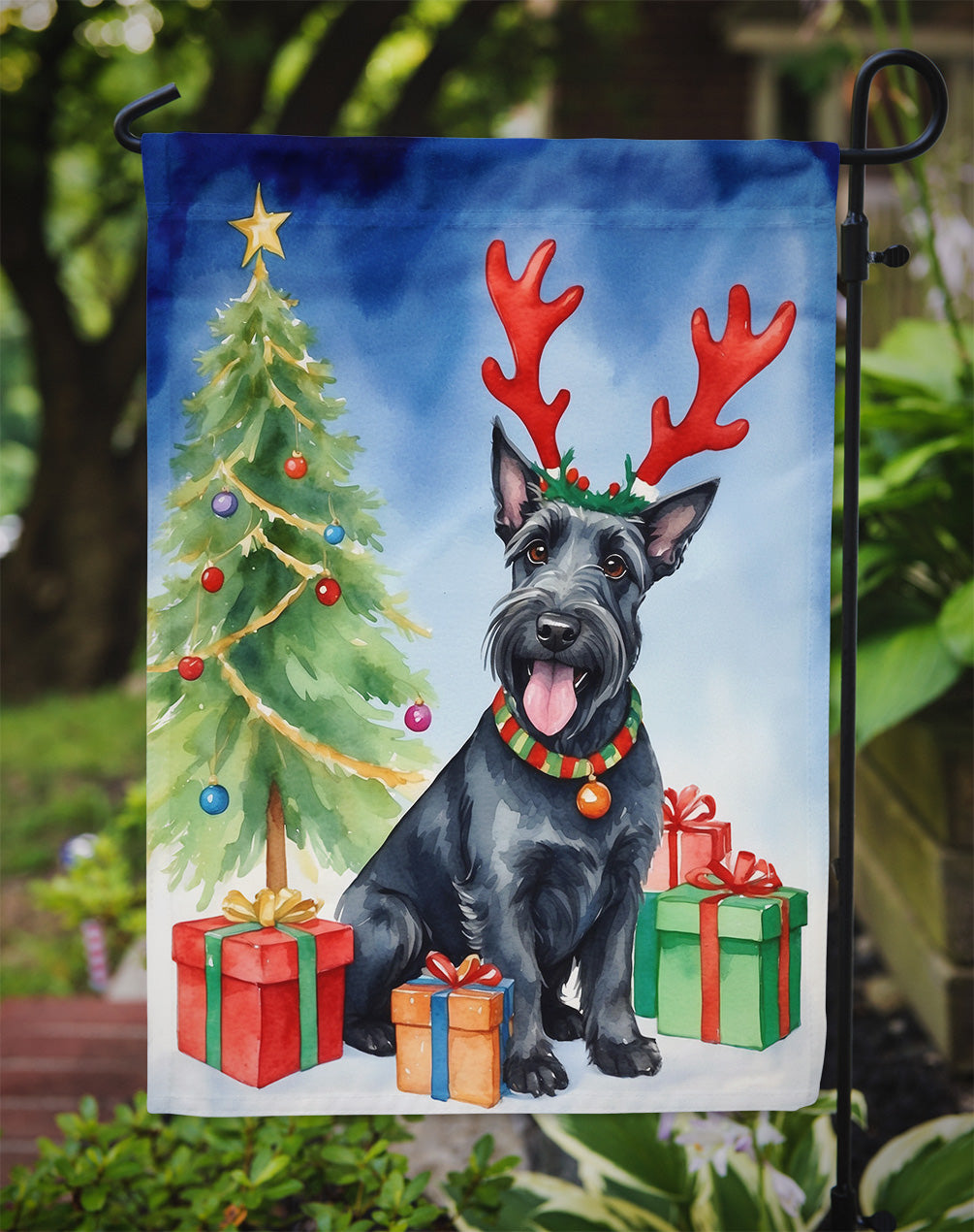 Scottish Terrier Christmas Reindeer Garden Flag