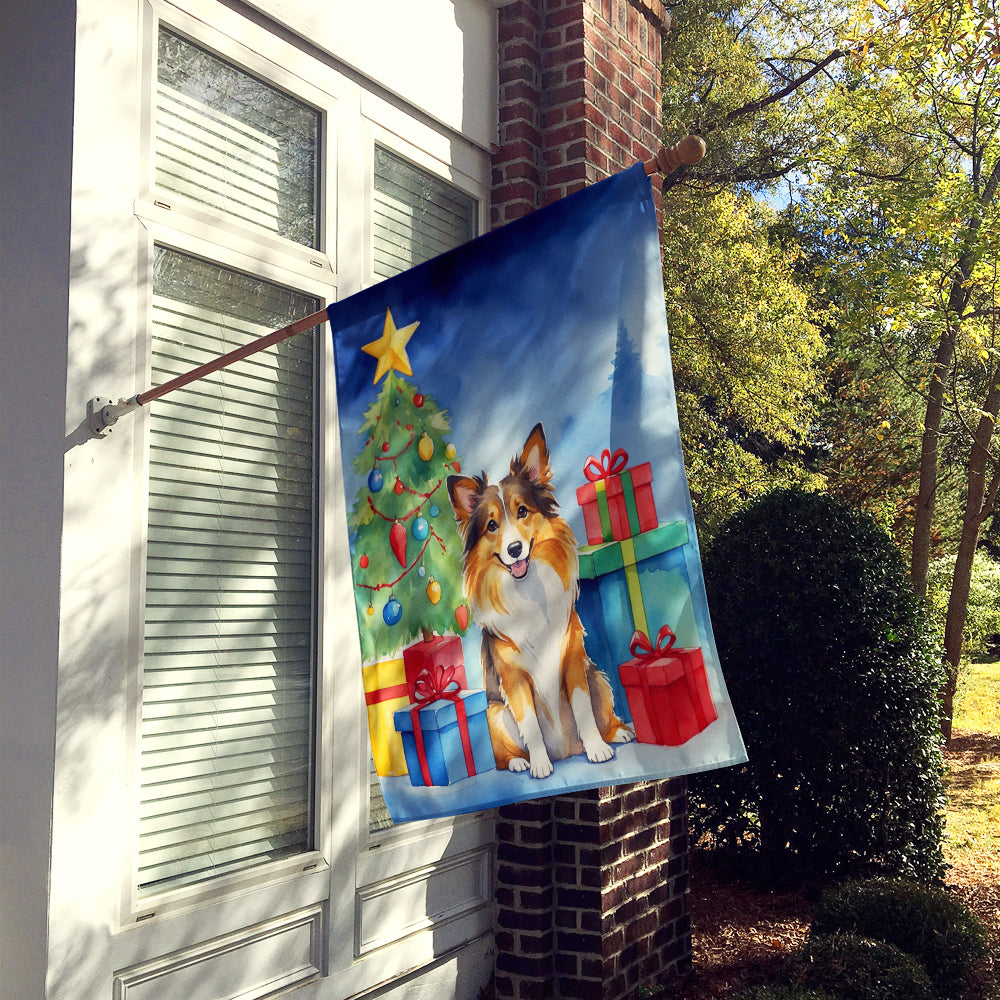 Sheltie Christmas Reindeer House Flag