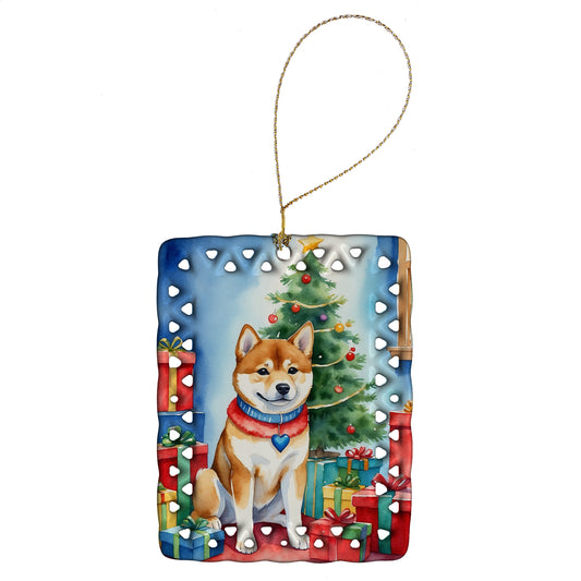 Buy this Shiba Inu Christmas Reindeer Porcelain Ornament