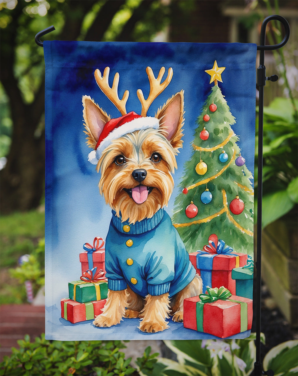 Silky Terrier Christmas Reindeer Garden Flag
