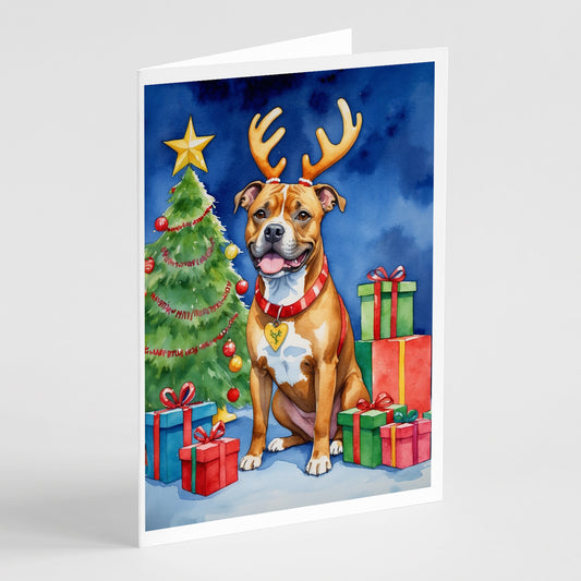 Buy this Staffordshire Bull Terrier Christmas Reindeer Greeting Cards Pack of 8