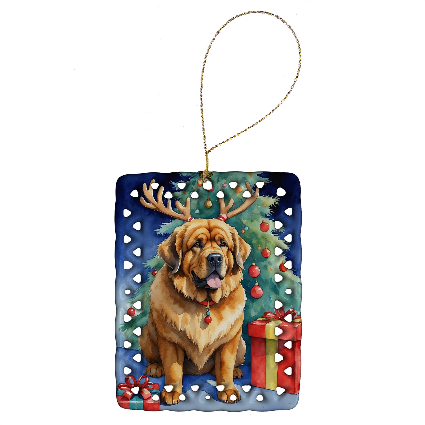 Buy this Tibetan Mastiff Christmas Reindeer Porcelain Ornament