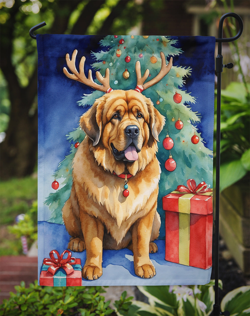 Tibetan Mastiff Christmas Reindeer Garden Flag