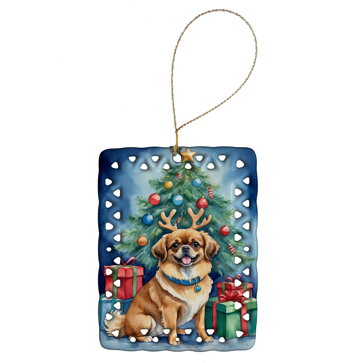 Buy this Tibetan Spaniel Christmas Reindeer Porcelain Ornament