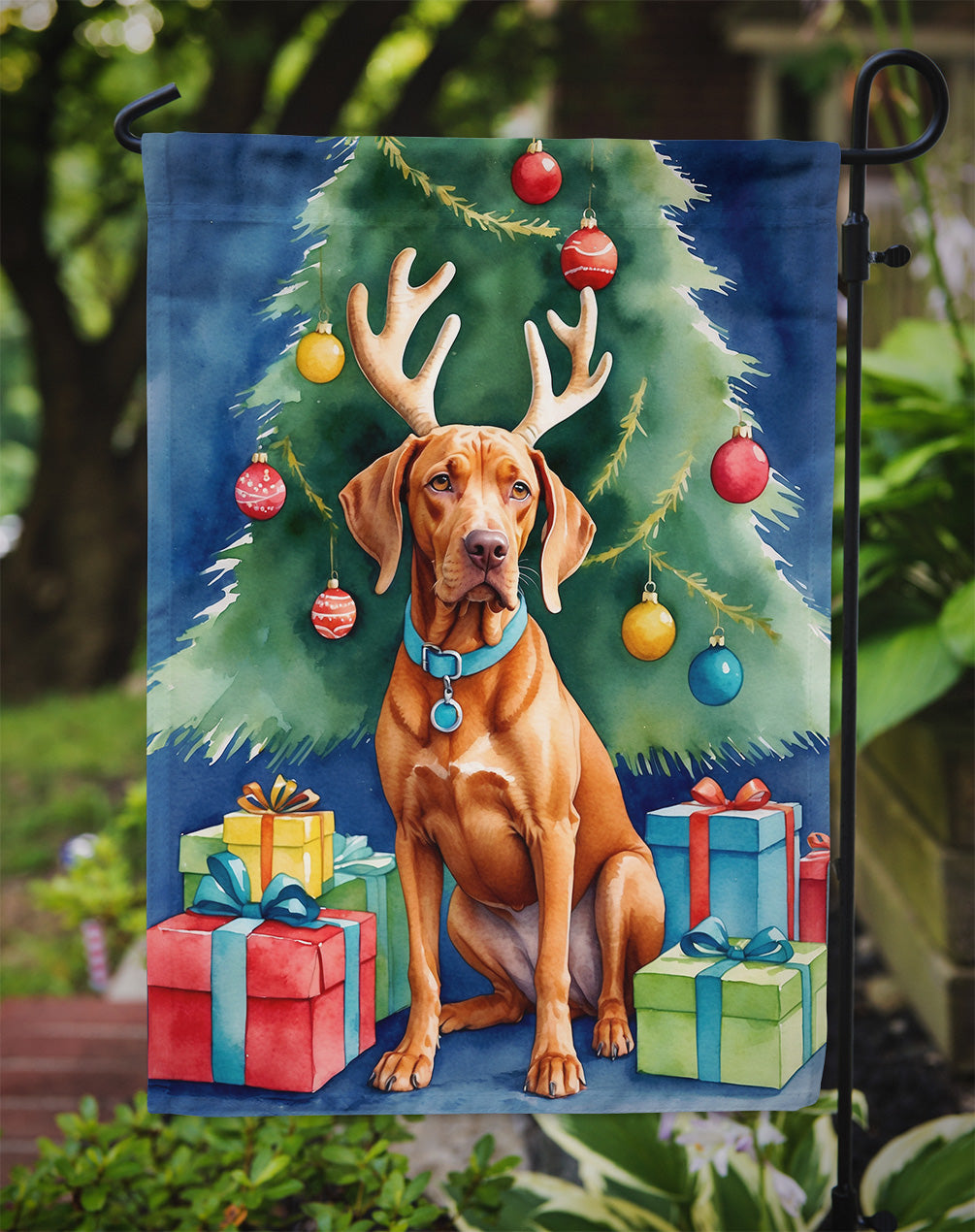 Vizsla Christmas Reindeer Garden Flag