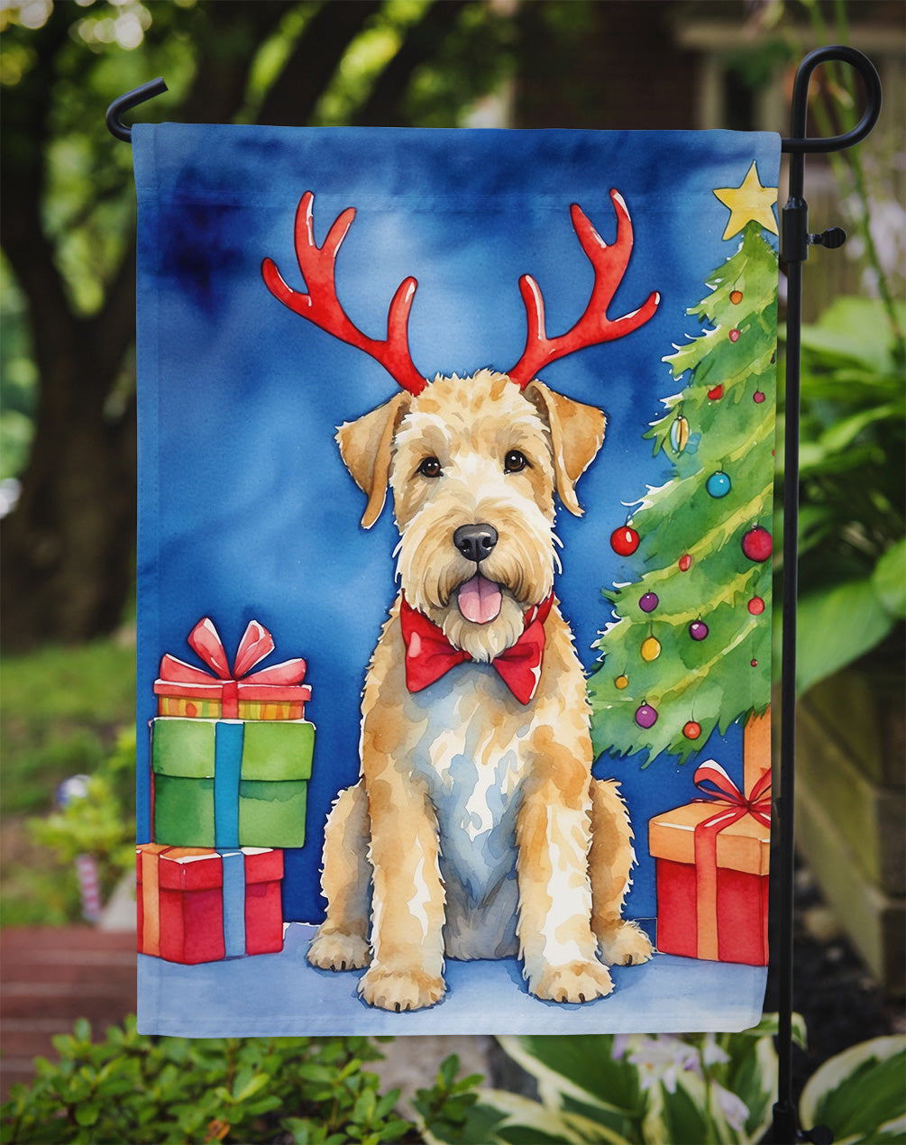 Wheaten Terrier Christmas Reindeer Garden Flag