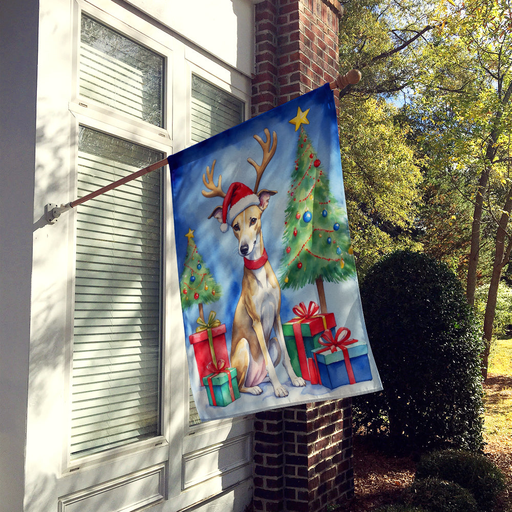 Whippet Christmas Reindeer House Flag