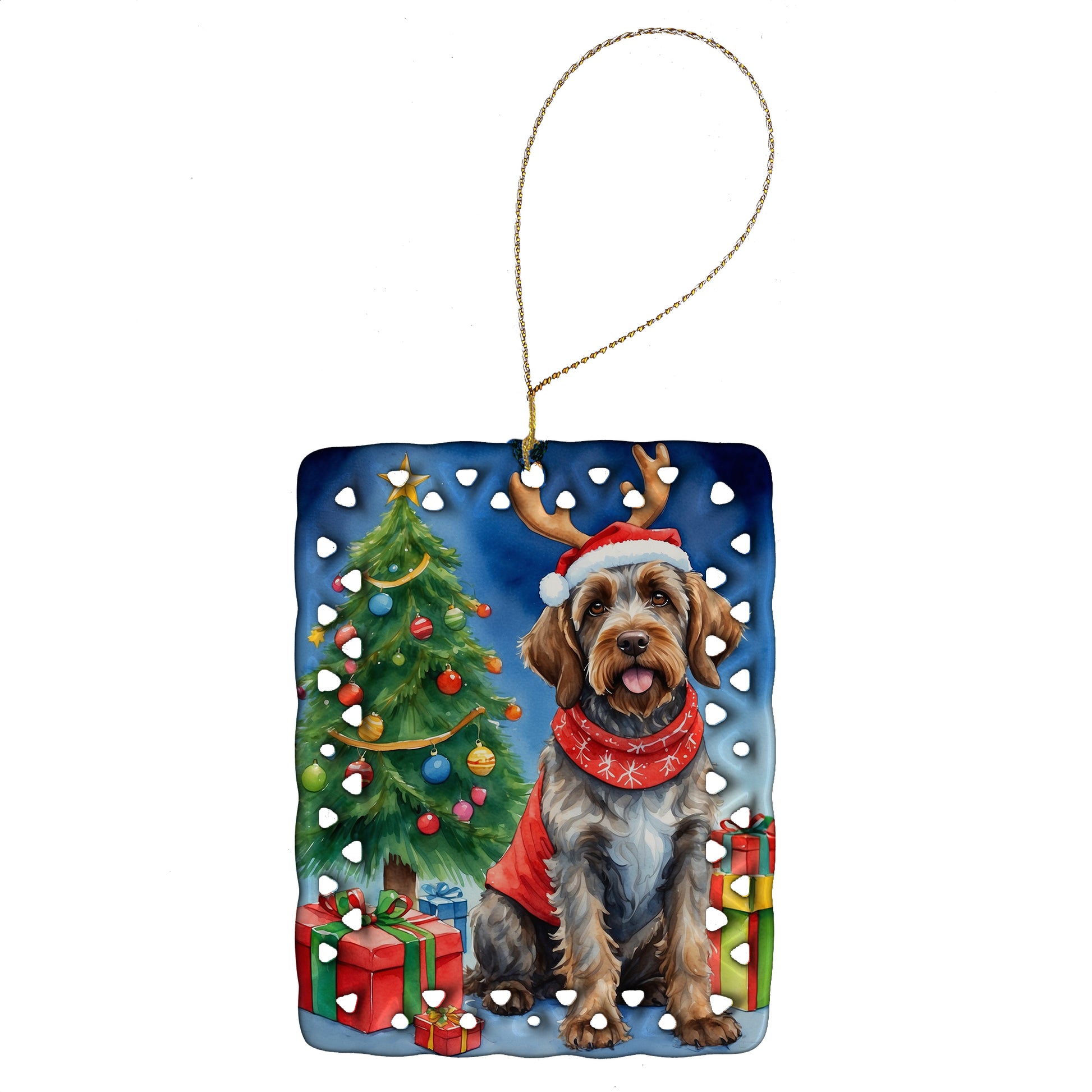 Buy this Wirehaired Pointing Griffon Christmas Reindeer Porcelain Ornament