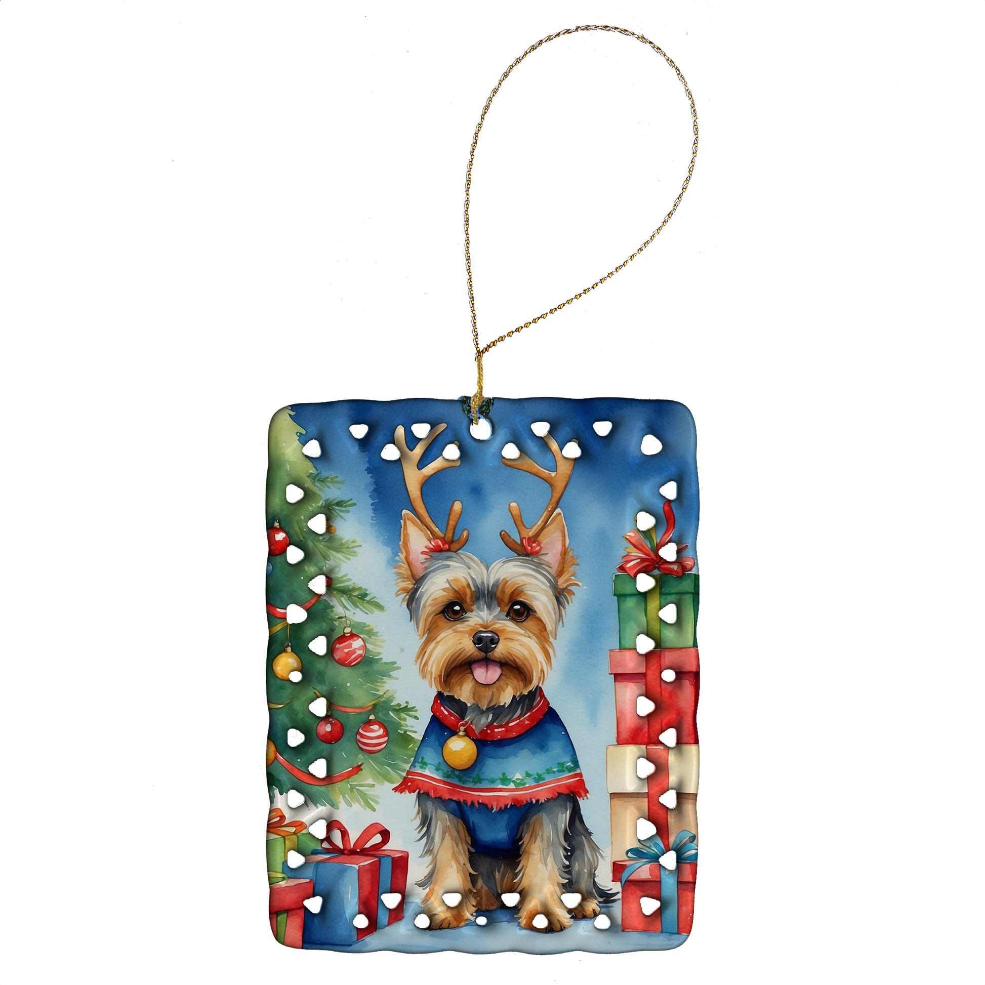 Buy this Yorkshire Terrier Yorkie Christmas Reindeer Porcelain Ornament