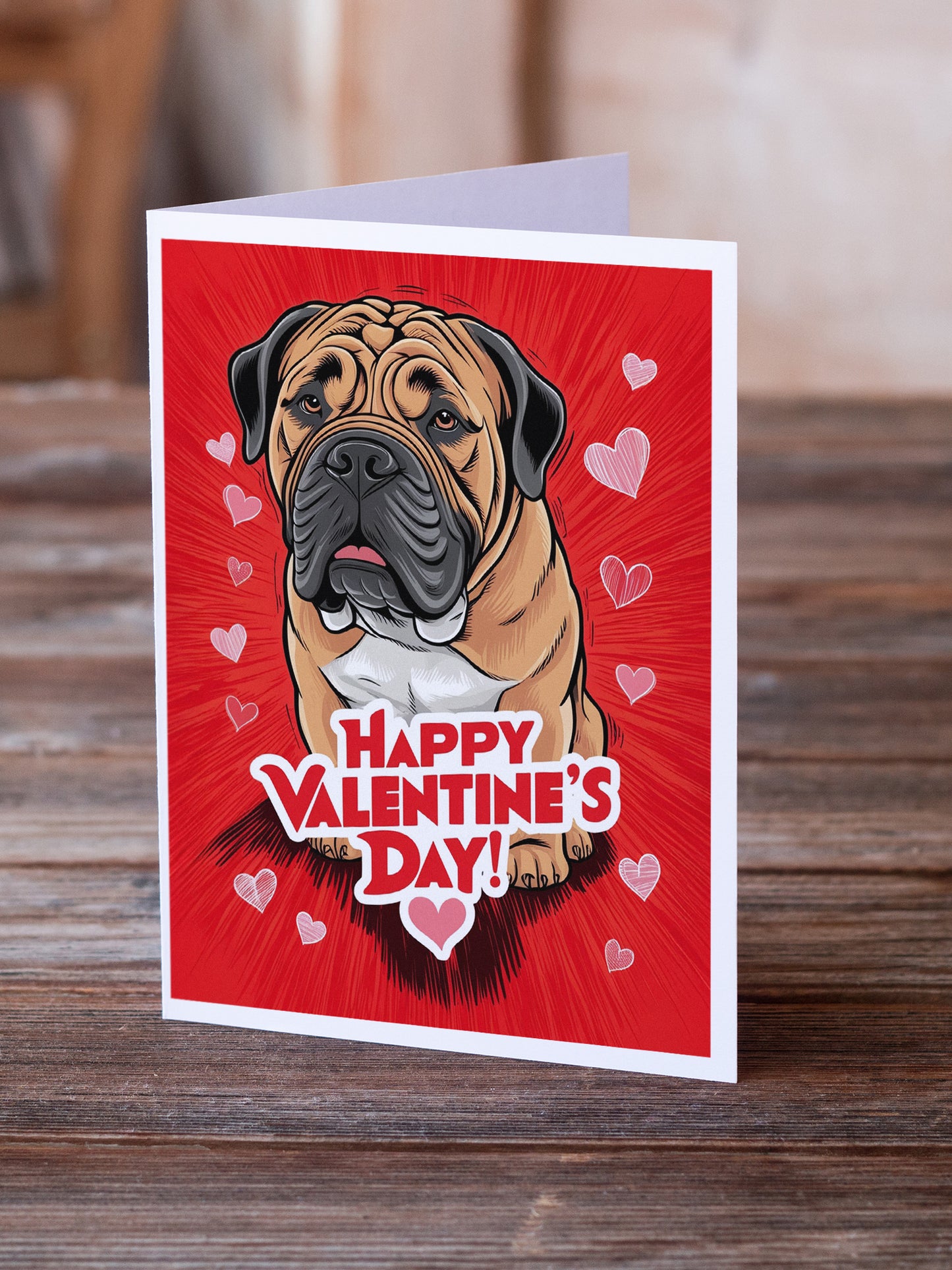 Bullmastiff Happy Valentine's Day Greeting Cards Pack of 8