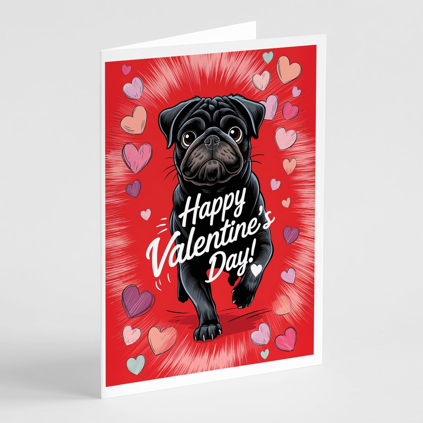 Buy this Black Pug Happy Valentine's Day Greeting Cards Pack of 8