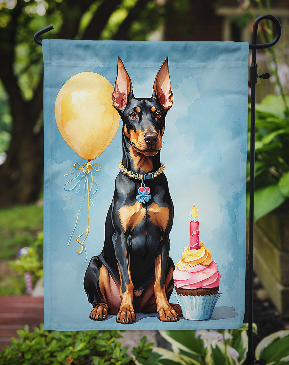 Doberman Pinscher Happy Birthday Garden Flag