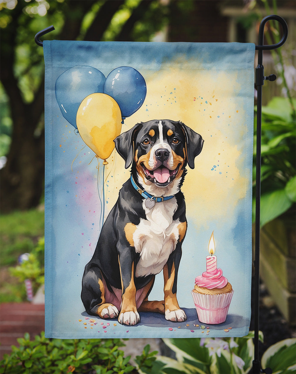 Entlebucher Mountain Dog Happy Birthday Garden Flag