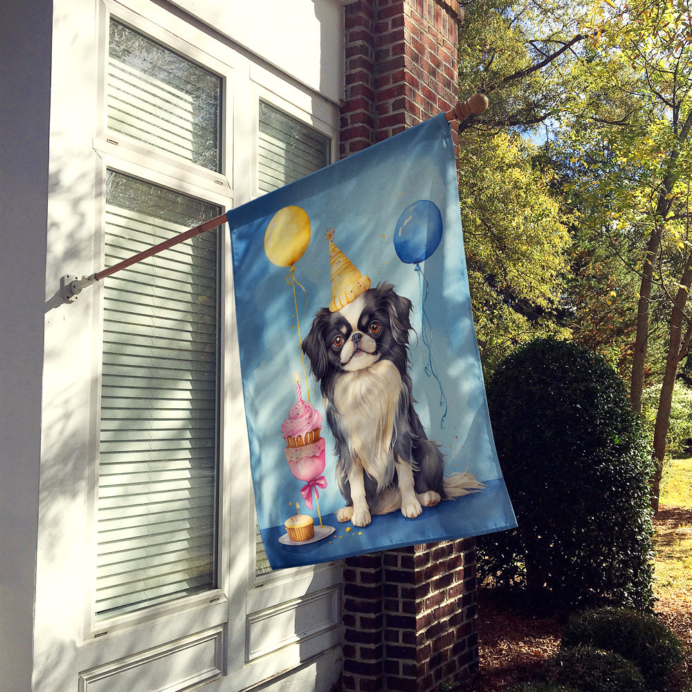 Japanese Chin Happy Birthday House Flag