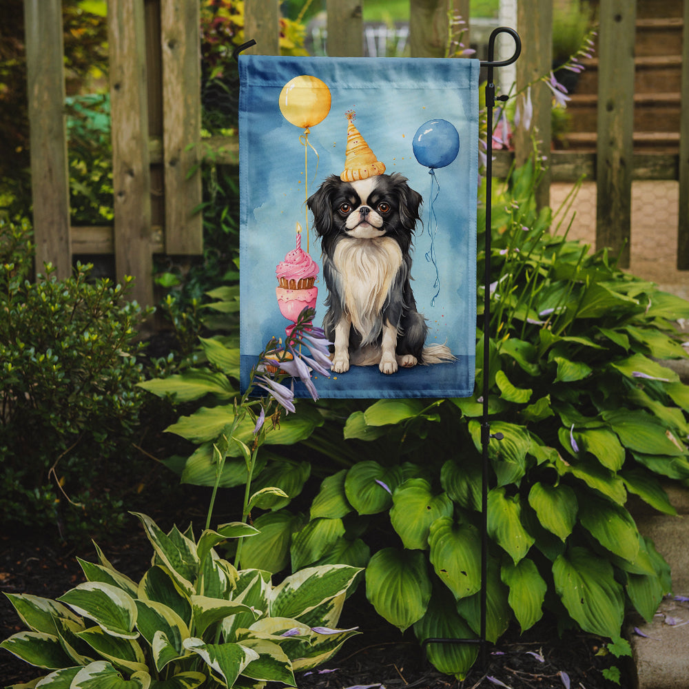 Japanese Chin Happy Birthday Garden Flag