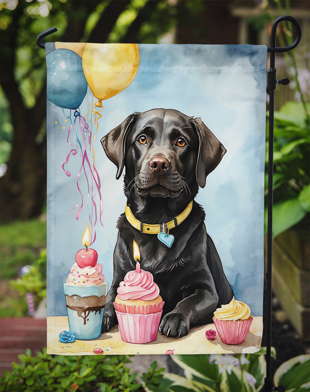 Black Labrador Retriever Happy Birthday Garden Flag