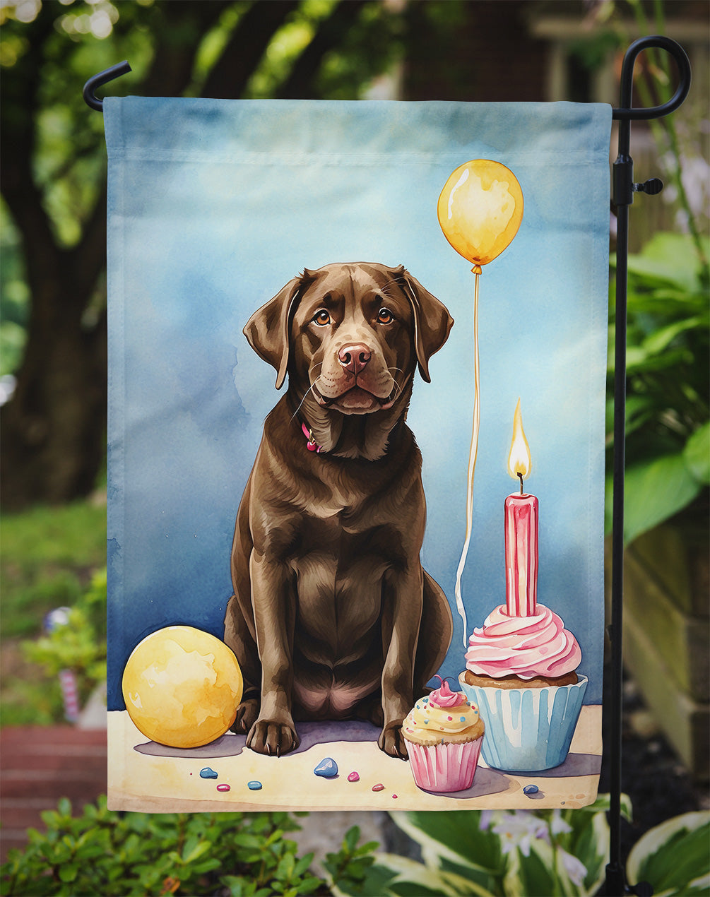 Chocolate Labrador Retriever Happy Birthday Garden Flag