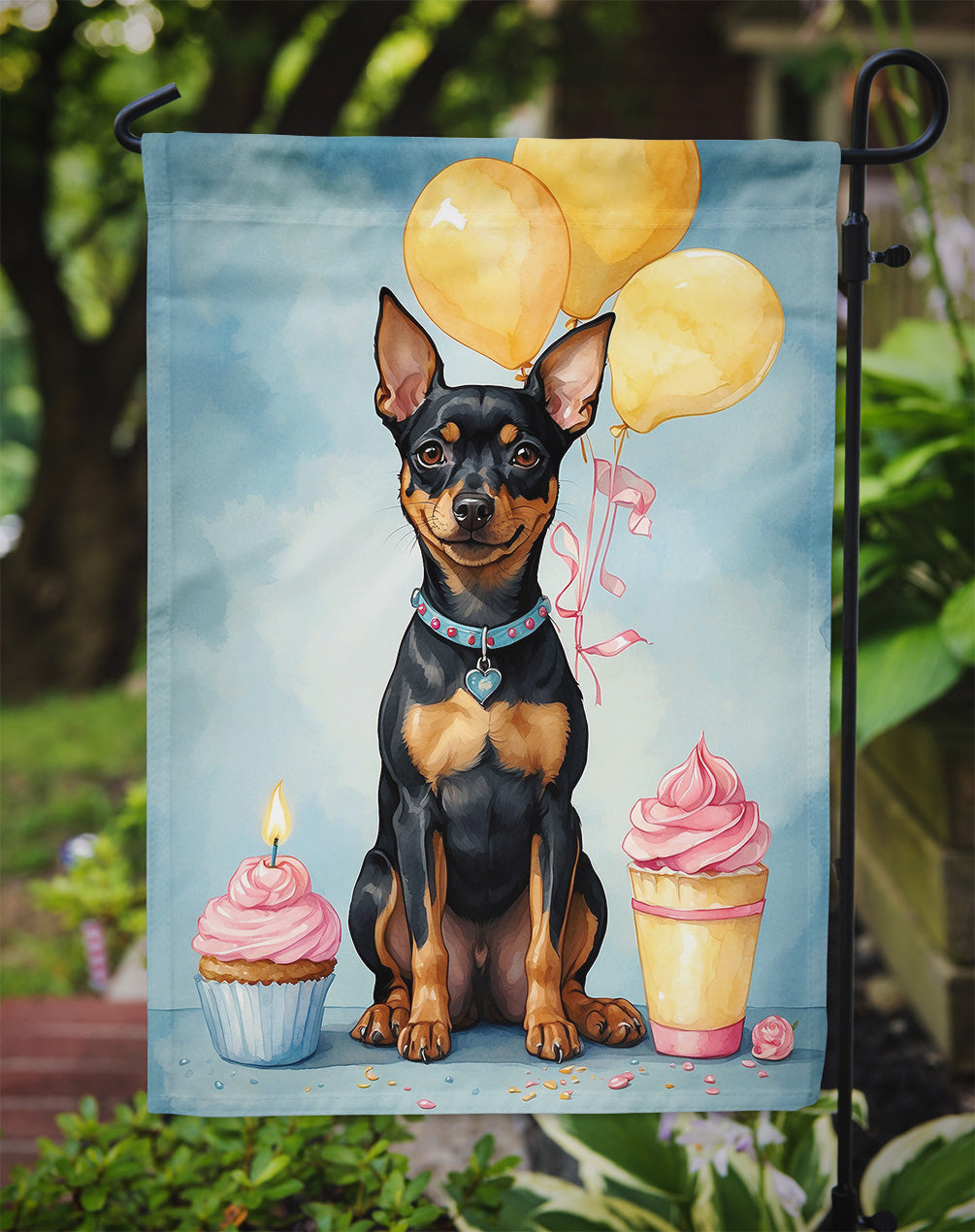 Miniature Pinscher Happy Birthday Garden Flag