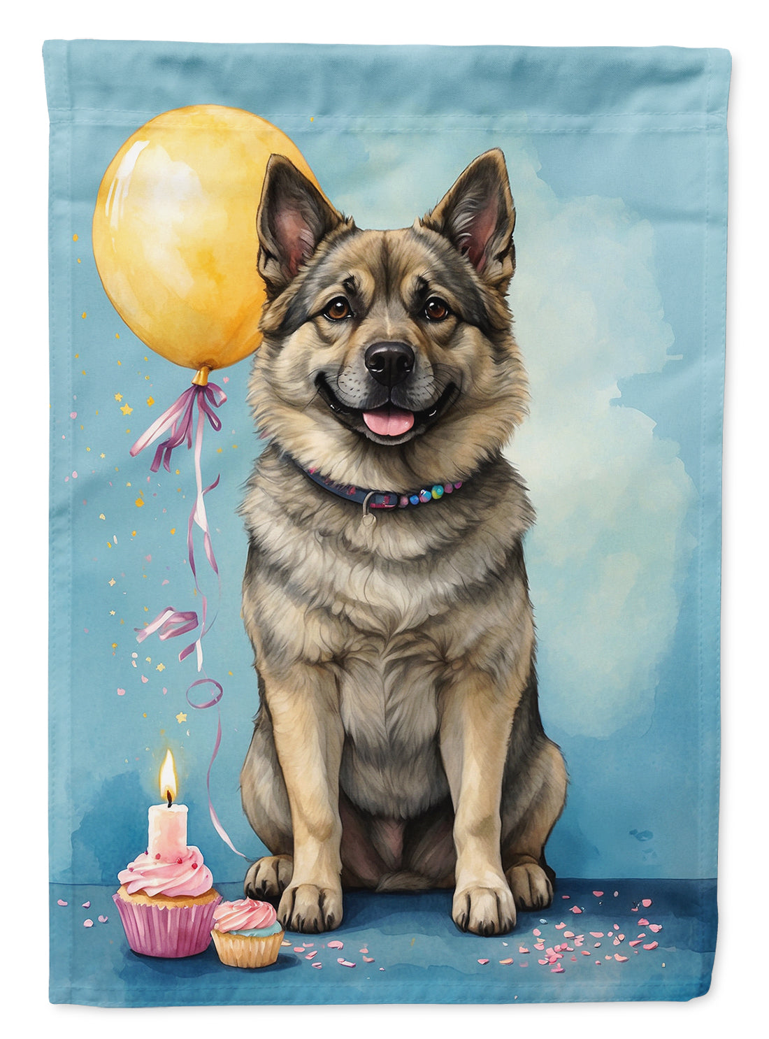 Buy this Norwegian Elkhound Happy Birthday House Flag