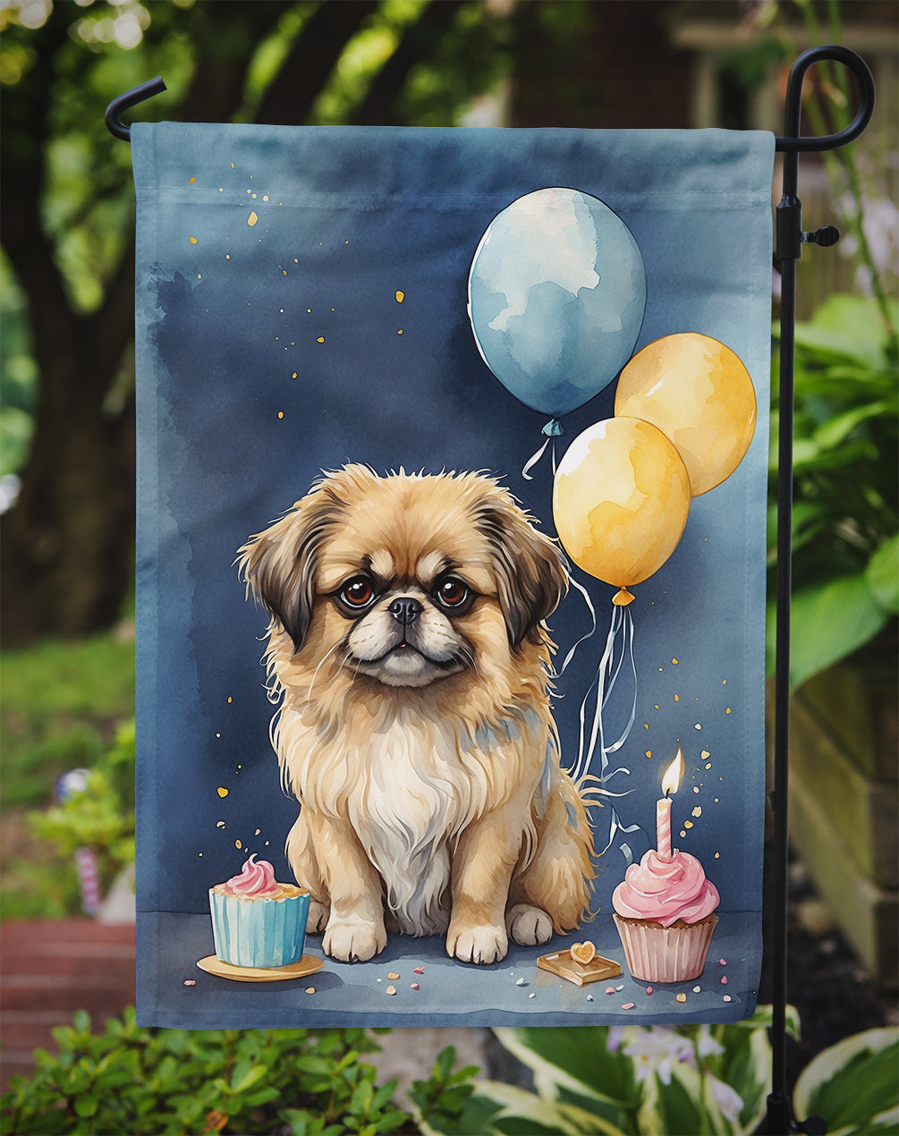 Pekingese Happy Birthday Garden Flag