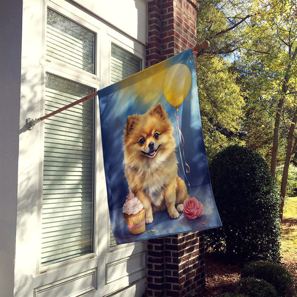 Pomeranian Happy Birthday House Flag