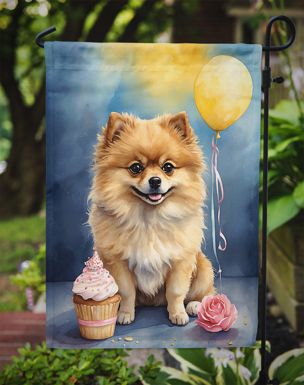 Pomeranian Happy Birthday Garden Flag